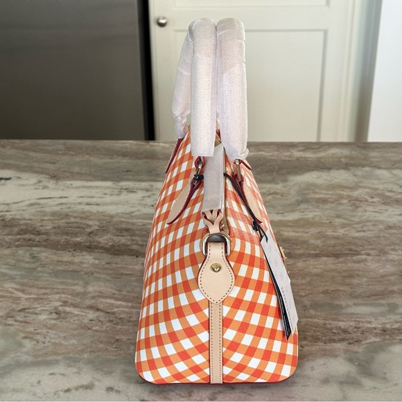 Dooney & Bourke Orange and White Gingham Geena Satchel Purse - Picture 10 of 17